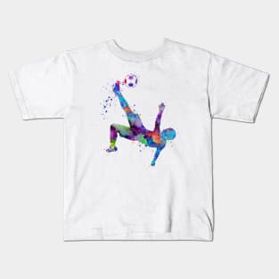 Boy Socer Bicycle Kick Sports Watercolor Gift Kids T-Shirt